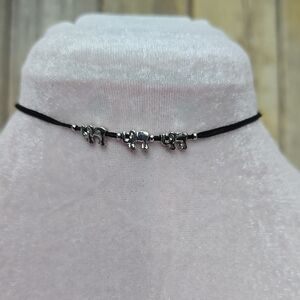 Silver Elephant Charm Black Cord Choker Necklace